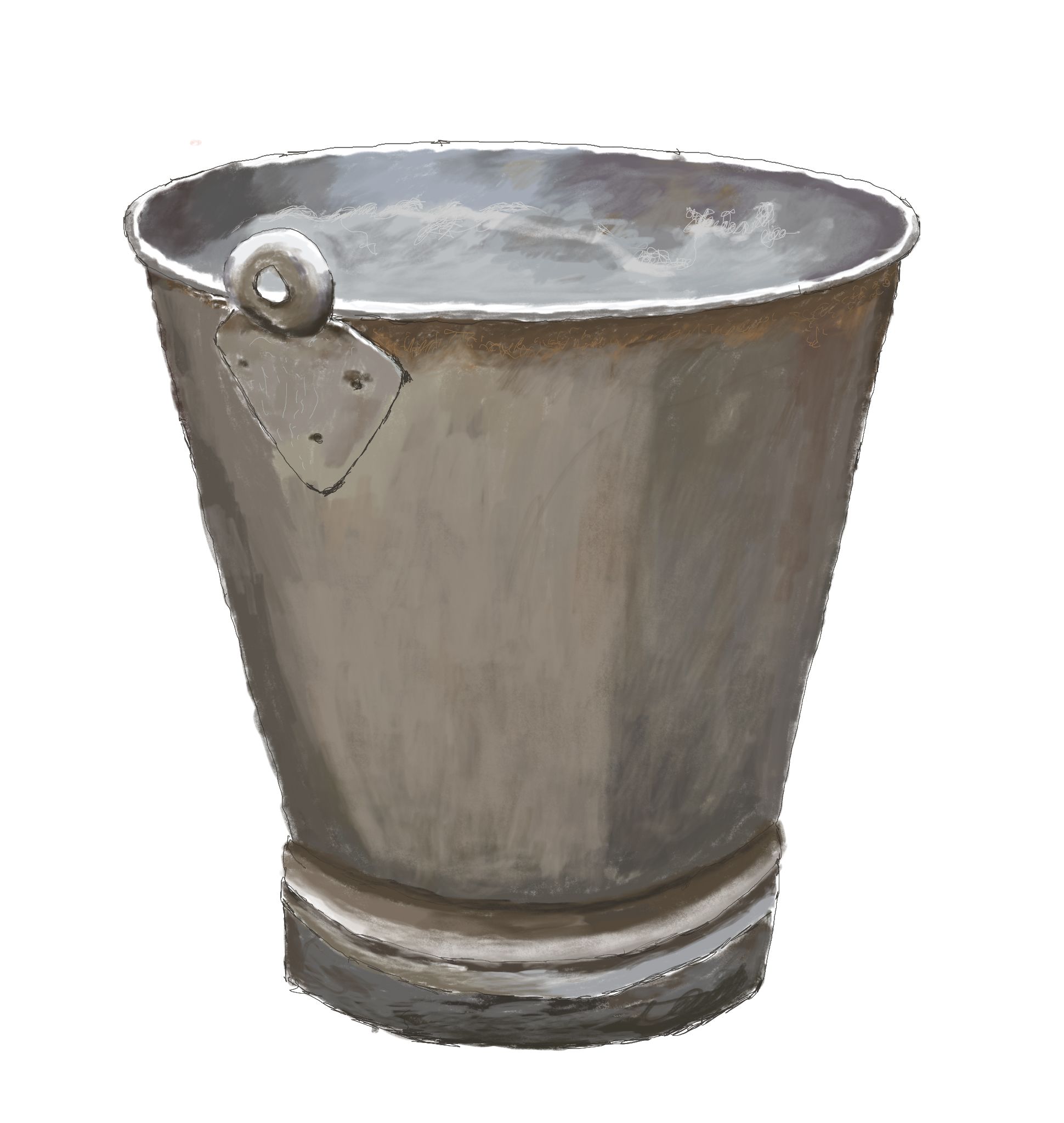 A drawing of a metal bucket showing minimal scaling. 