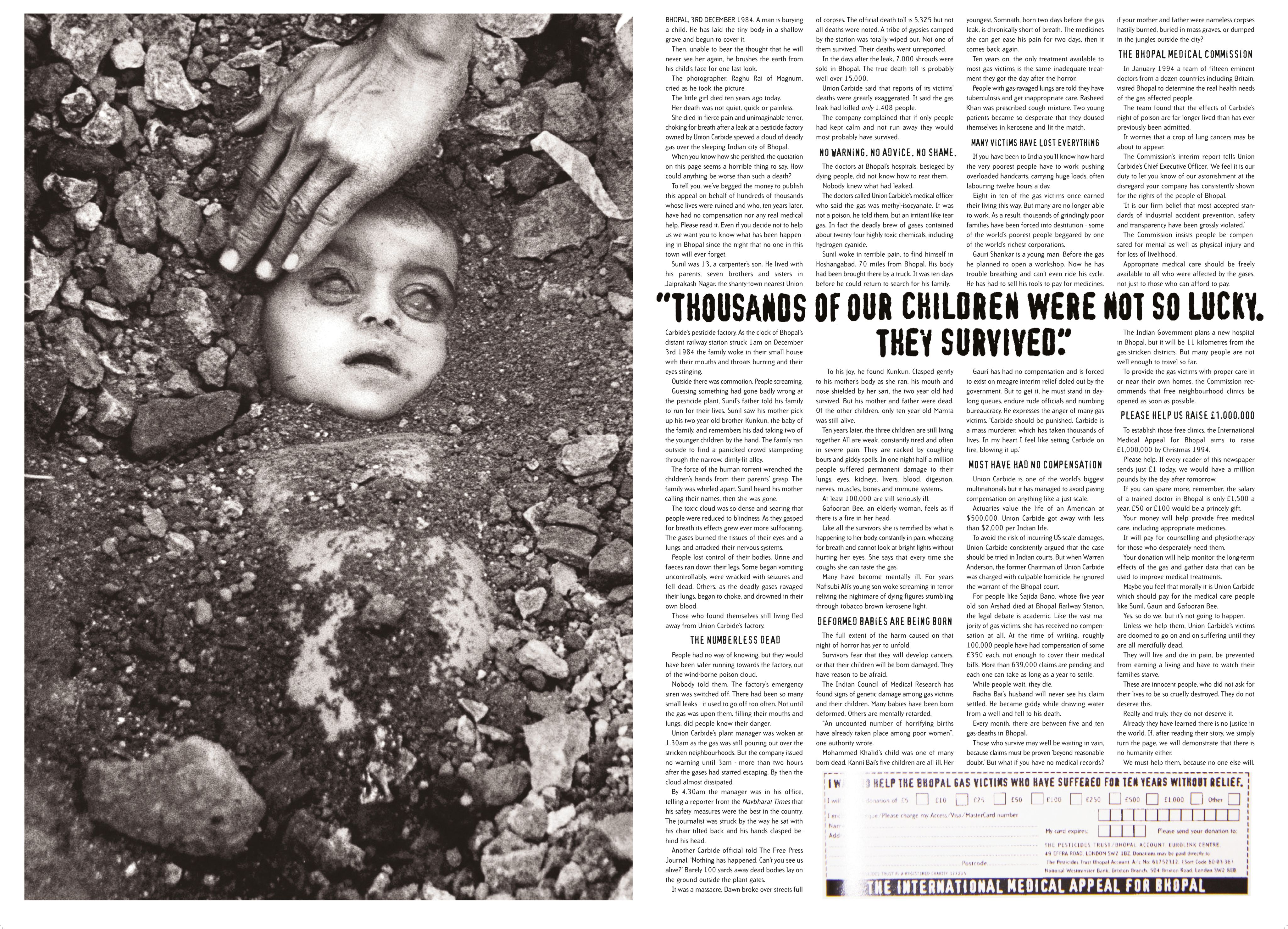 Black and white photograph of an infant being buried in a grave. Only their face is visible under the dirt and rocks. Their eyes are open and clouded. An adult's hand reaches in to touch the child's forehead. 